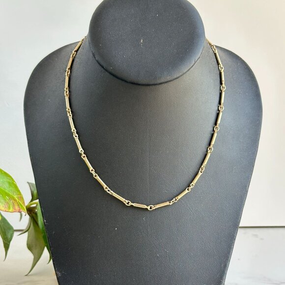 Vintage Gold Tone Link Bar Chain Necklace 15" - Picture 1 of 7